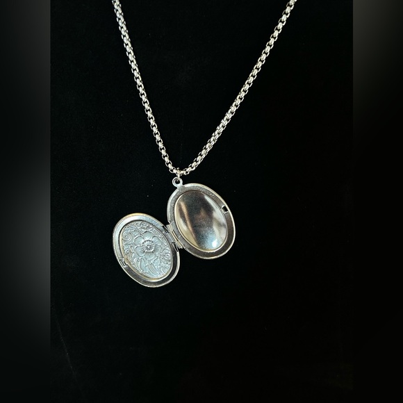 Floral Locket Necklace, Sterling Silver over Stainless Steel - Picture 6 of 9